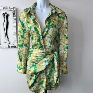 Zara Satin Wrap Yellow Green Floral Paisley Influencer Baddie Mini Dress Size S